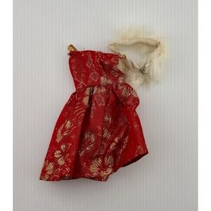 Vintage 1963 Ideal Tammy Doll Dress Fur 'N Formal  Red Gold Flowers #9176-9